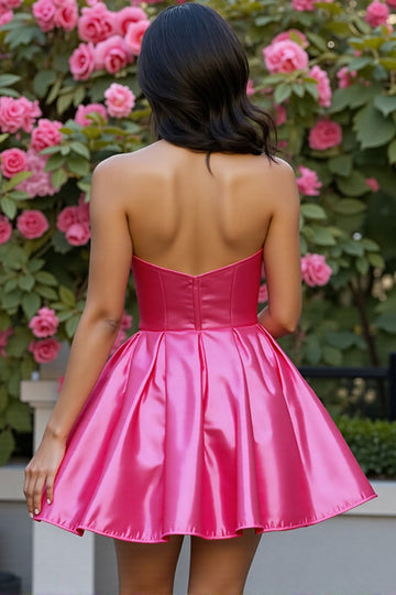 Fuchsia Corset Beaded Strapless Short Prom Dress